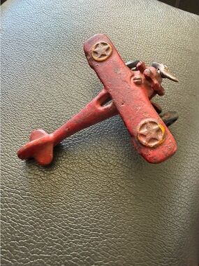 1930’s-40’s Red Kids Biplane Toy - Classic Cast Iron Airplane Vintage